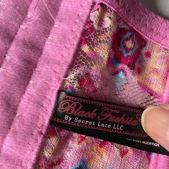 BLACK FUCHSIA Bra 36B Push Up Wide Band Stretch Lace Pink Geo Print Underwire - Picture 8 of 11